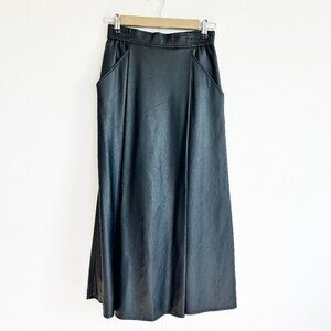 Vintage Doncaster Sport Skirt Black Pleated Midi Faux Leather Classic